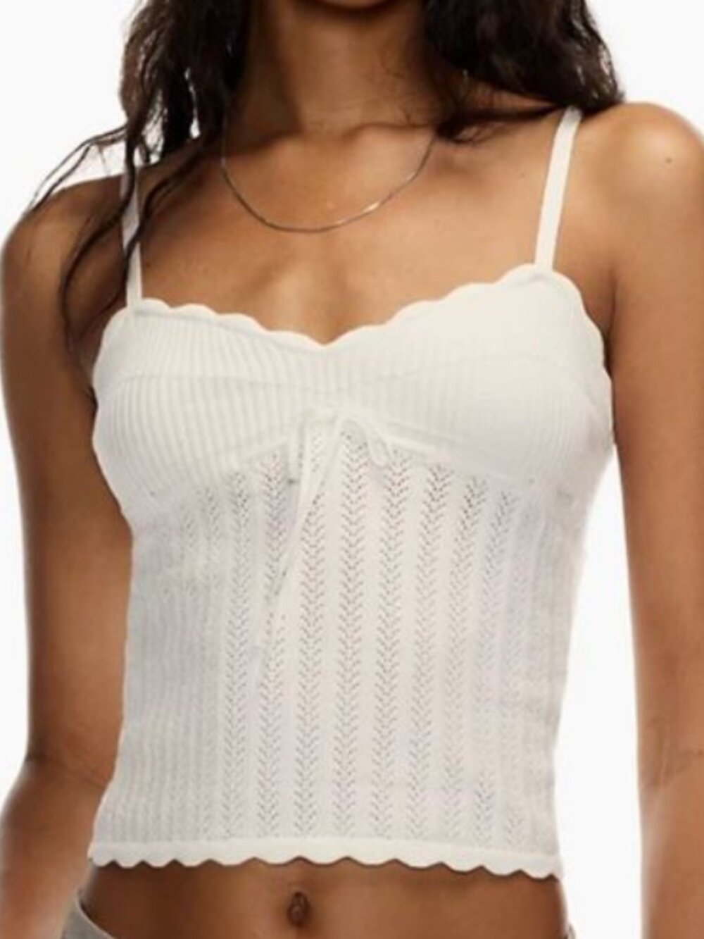 Aritzia Wilfred Soloist White Pointelle Knit Bow Cami Tank
